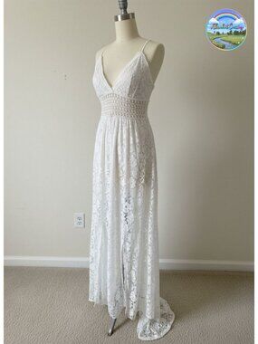 Lace Maxi Jumpsuit V Neck Sleeveless Smocked Beach Summer Outfit